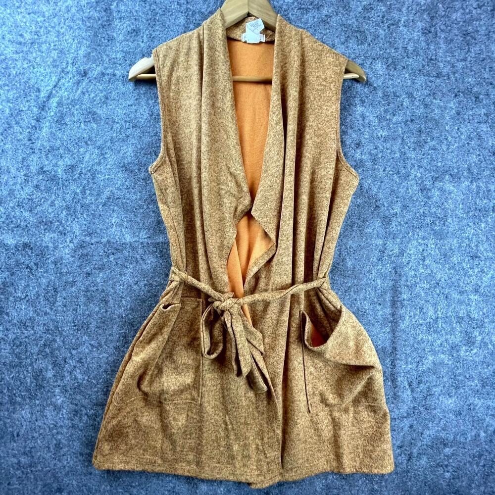 Emi‎ & Joe Vest Cardigan Womens Large Orange Boho Lagenlook Cozy Layer Belted